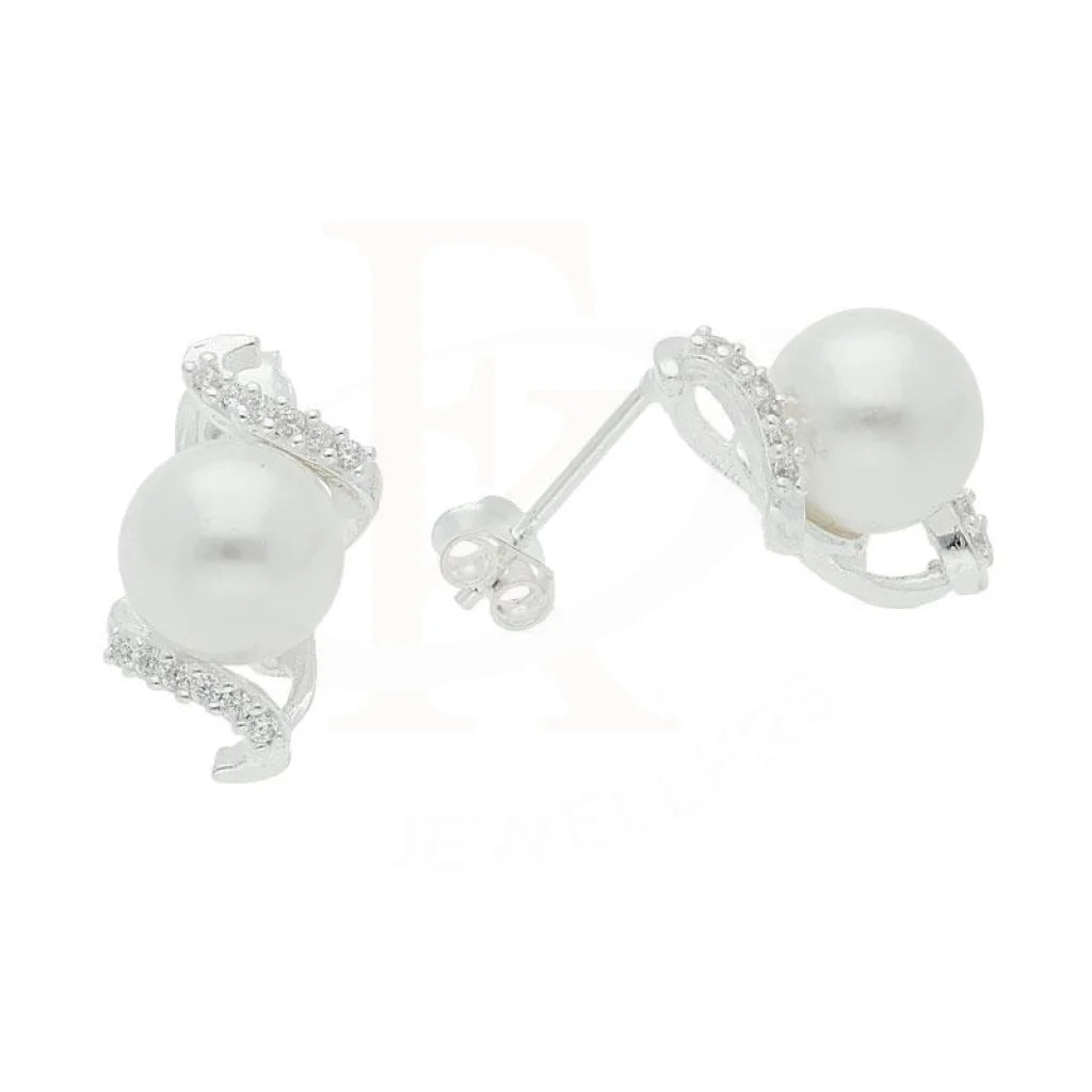 Women's sapphire earrings-Sterling Silver 925 Pearl Stud Earrings - FKJERNSL2982