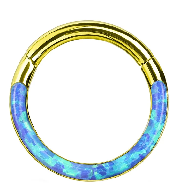 Women's eco-friendly rings-Gold PVD Blue Opalite Frontal Hinged Segment Ring