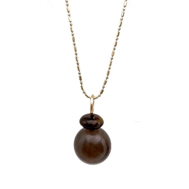 Women's geometric necklaces-Lucky Pom Charm Tigers Eye Smoky Quartz