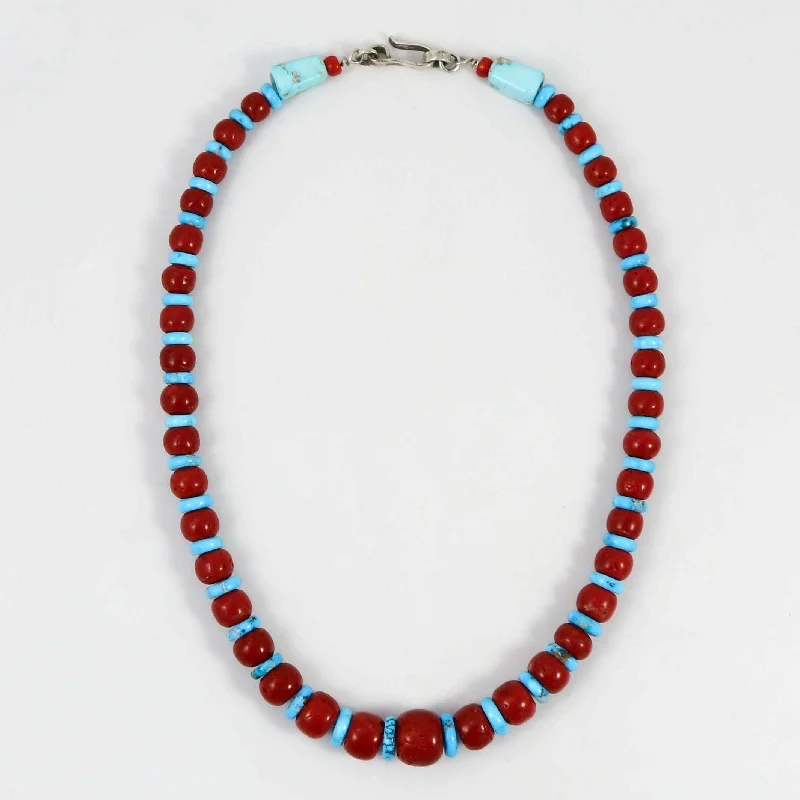 Women's beaded necklaces-Coral and Turquoise Necklace