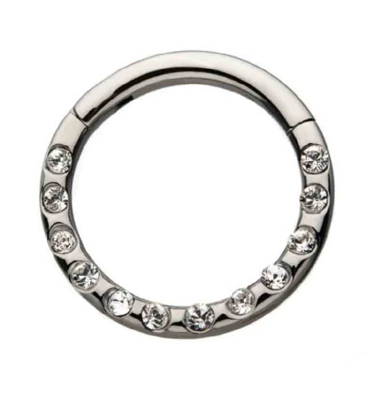 Women's fashion rings-16G Titanium Hinged Frontal CZ Segment Ring