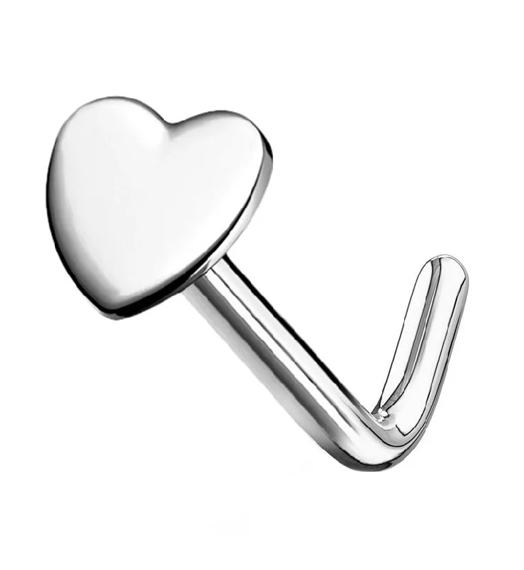 Affordable women's rings-20G 14kt White Gold Heart L Shaped Nose Ring