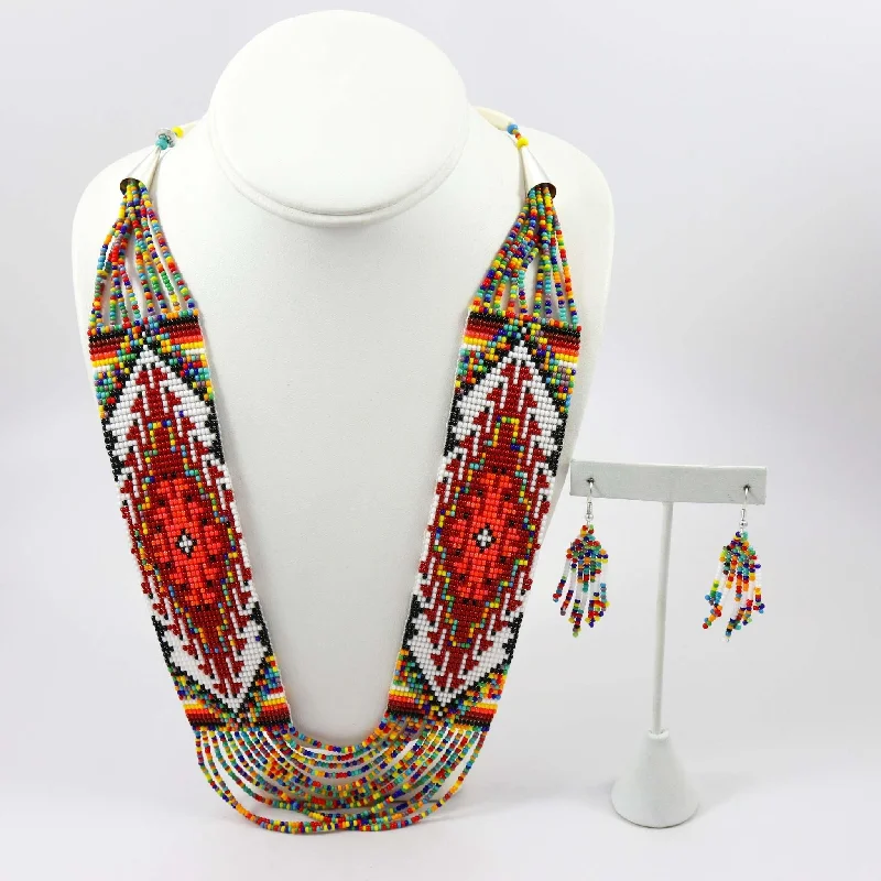 Women's platinum necklaces-Beaded Necklace and Earring Set