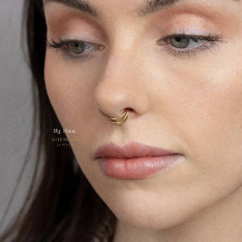 Women's leather earrings-Split Triple Septum Ring, Nose Ring, Hoop Earring, Conch Hoop, 18, 16ga, 8, 10, 12mm, Unisex, G23 Titanium SH523, SH524, SH525, SH526, SH527