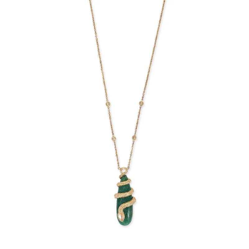 Women's symbolic necklaces-DIAMOND SNAKE WRAPPED EMERALD DROPLET NECKLACE