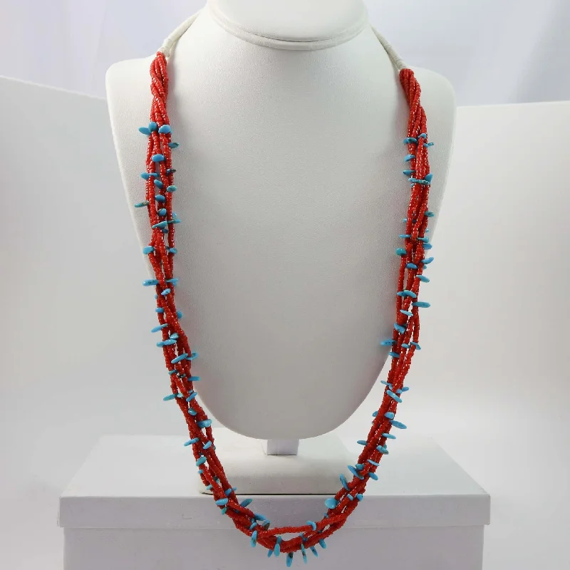 Handmade women's necklaces-Turquoise and Coral Necklace