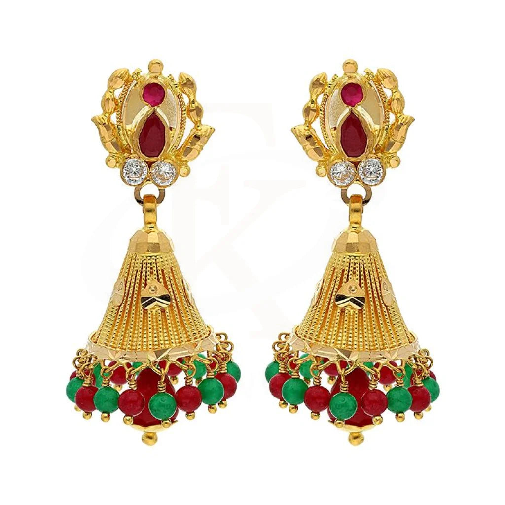 Women's mother-daughter earrings-Gold Dome Shaped Jhumka Drop Earrings 22KT - FKJERN22K2367