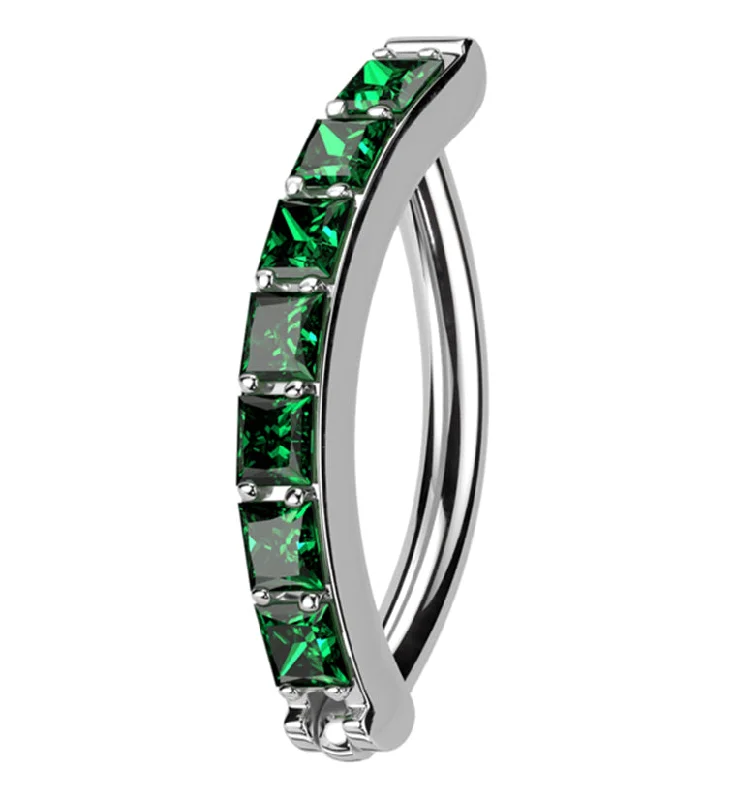 Women's engagement rings-Vertical Emerald CZ Titanium Hinged Segment Ring