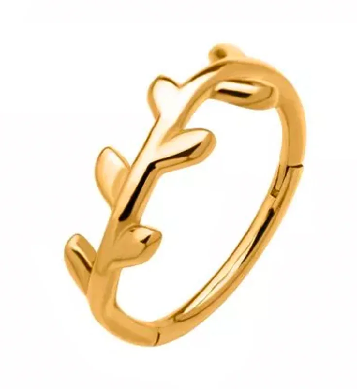 Women's K gold rings-Gold PVD Vine Hinged Segment Ring