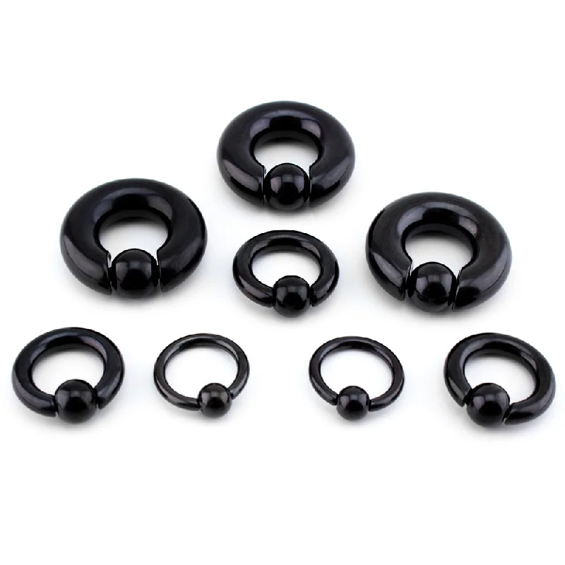 Luxury women's rings-Black PVD Captive Spring Bead Ring