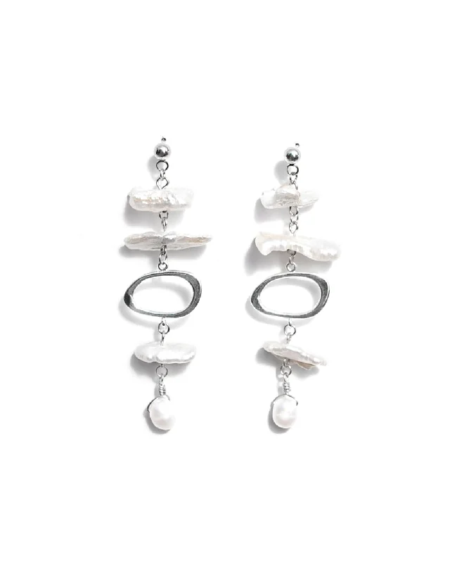 Women's pearl earrings-Biwa Silver Earrings