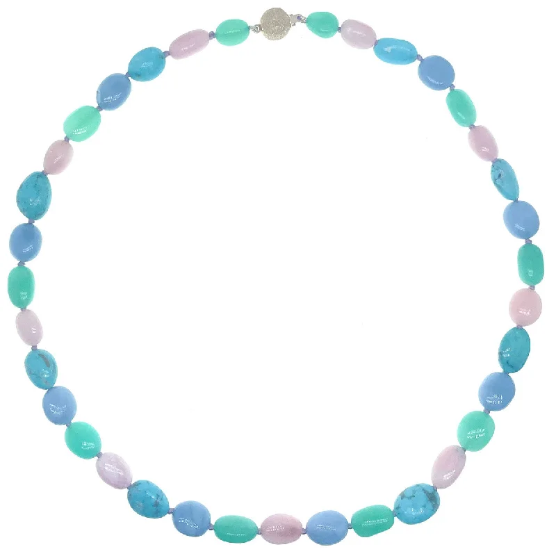 Women's party necklaces-Beaded Nuggets Pink Opal, Turquoise, Chalcedony and Chrysoprase Necklace