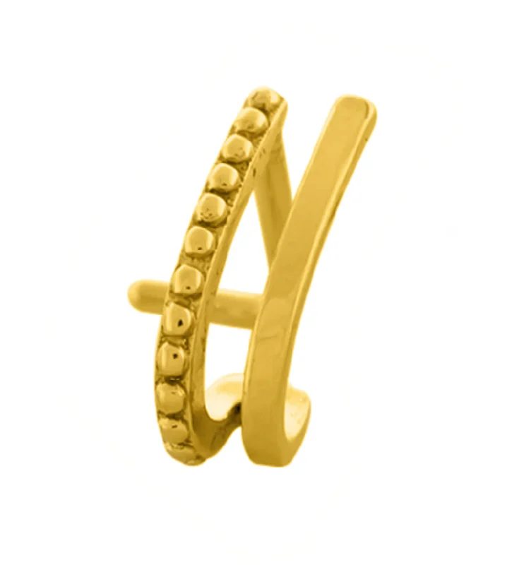 Women's statement rings-18G Gold PVD Double Line Beaded Nose Curve Ring