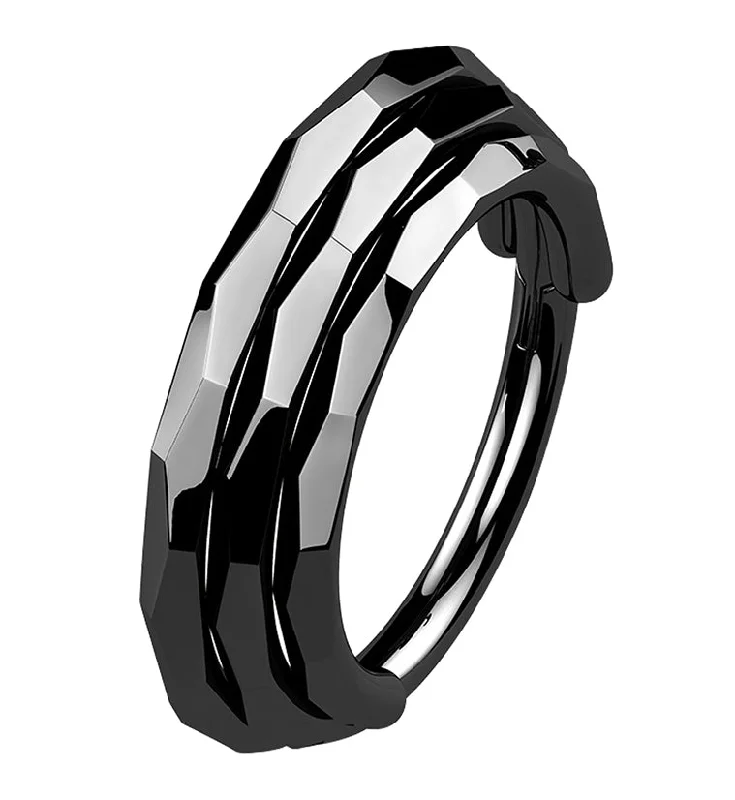 Women's evil eye rings-Black PVD Stacked Verge Titanium Hinged Segment Ring