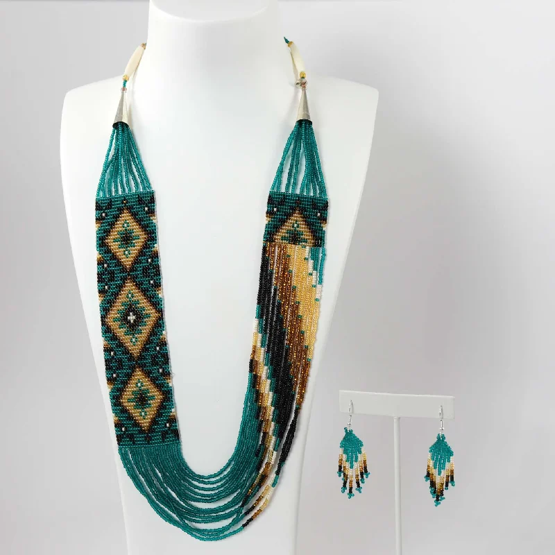 Women's K gold necklaces-Beaded Necklace and Earring Set