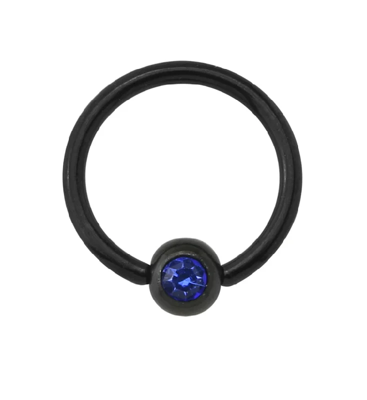 Women's silver-plated rings-Black PVD Blue CZ Captive Ring