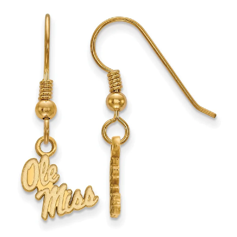 Women's pearl earrings-14k Gold Plated Silver University of Mississippi Dangle Earrings