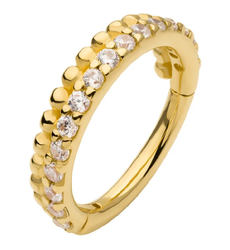 Women's cocktail rings-14kt Gold Clear CZ Beaded Hinged Segment Ring