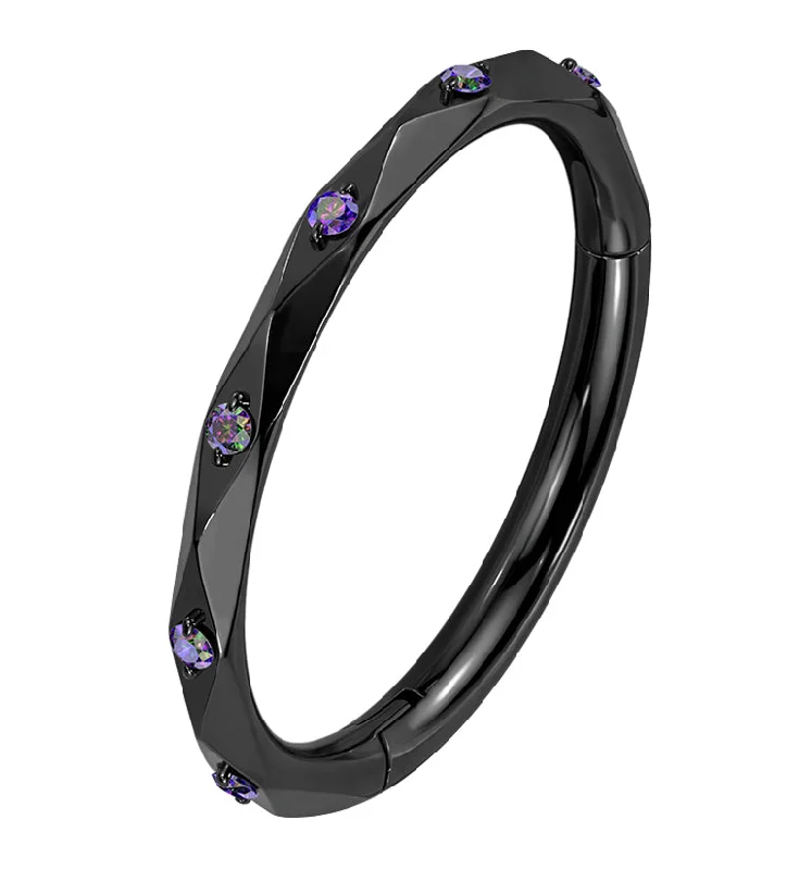 Women's pearl rings-Facet Black Aurora CZ Black PVD Titanium Hinged Segment Ring