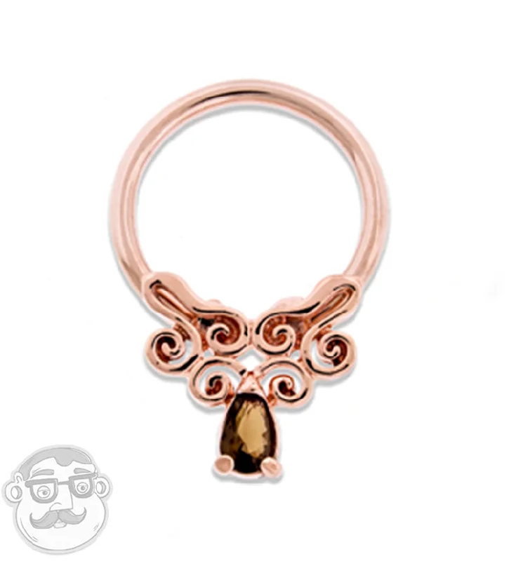 Women's star rings-14G Rose Gold PVD Filigree Gem Captive Ring