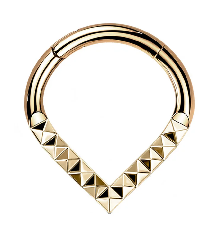 Women's Buddha rings-Rose Gold PVD Teardrop Polyhedra Titanium Hinged Segment Ring