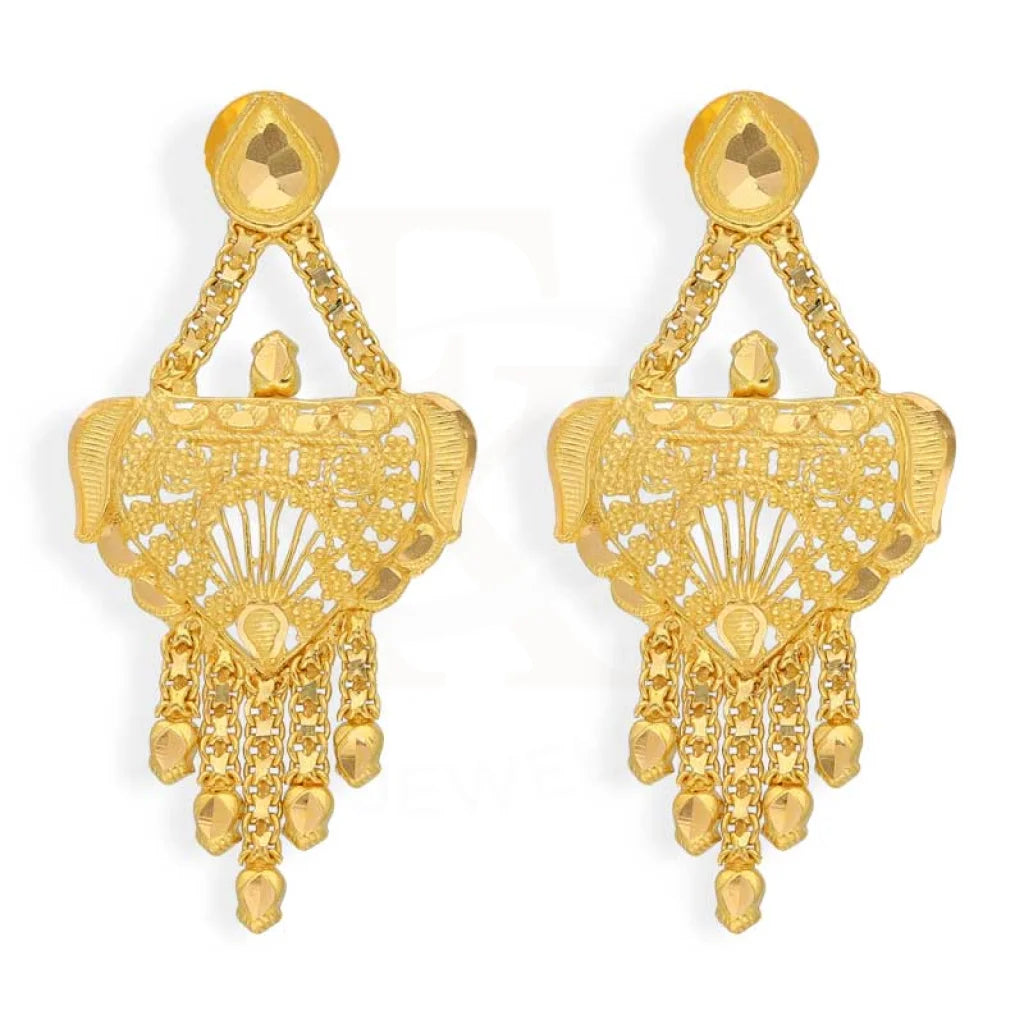 Women's luxury party earrings-Gold Heart Shaped Drop Earrings 22KT - FKJERN22K2993