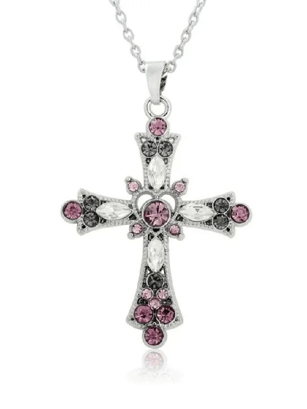 Women's mother-daughter necklaces-Grunge Rhinestone Cross Pendant Necklace