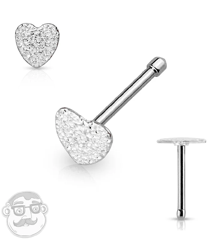 Women's custom engraving rings-20G Silver Blast Heart Nose Stud Ring