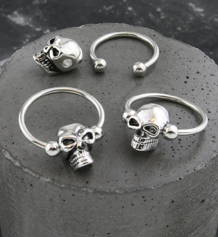 Women's custom design rings-Skull Stainless Steel Captive Circular Barbell Ring