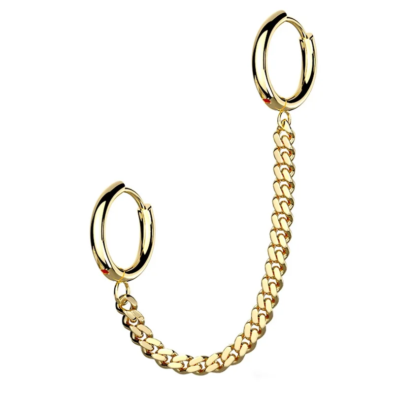 Women's handmade artisan rings-Gold PVD Chained Double Hinged Hoop Cartilage Ring