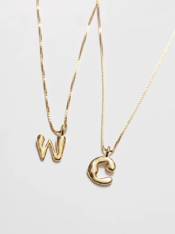 Women's party necklaces-Alphabet Charm Necklace in 14k Solid Gold