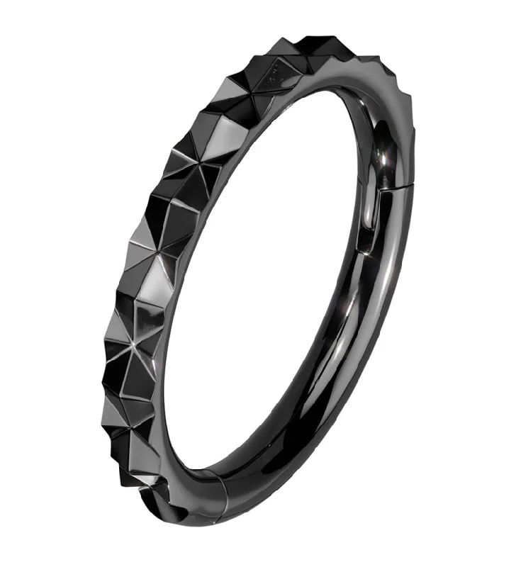 Women's party rings-Black PVD Faceted Side Stainless Steel Hinged Segment Ring