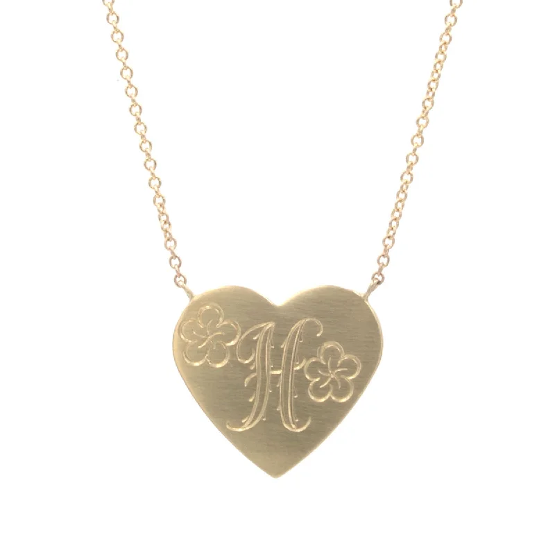 Women's holiday necklaces-Floral Engraved Heart Necklace