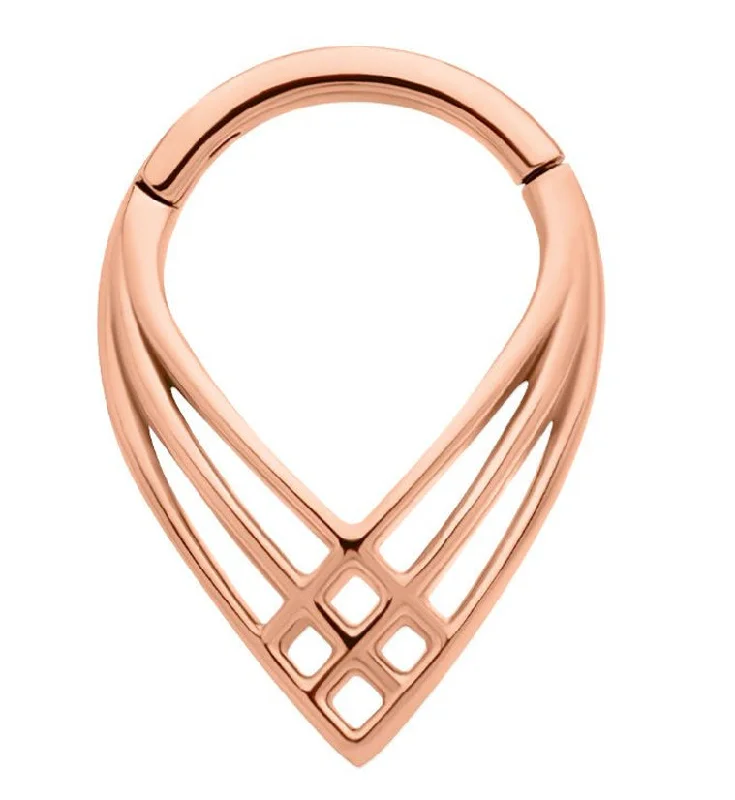 Women's silver rings-Rose Gold PVD Crosshatch Point Stainless Steel Hinged Segment Ring