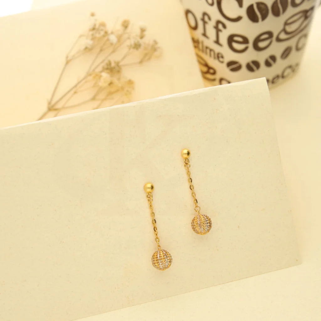 Women's chandelier earrings-Dual Tone Gold Ball Shaped Drop Earrings 22KT - FKJERN22K3159