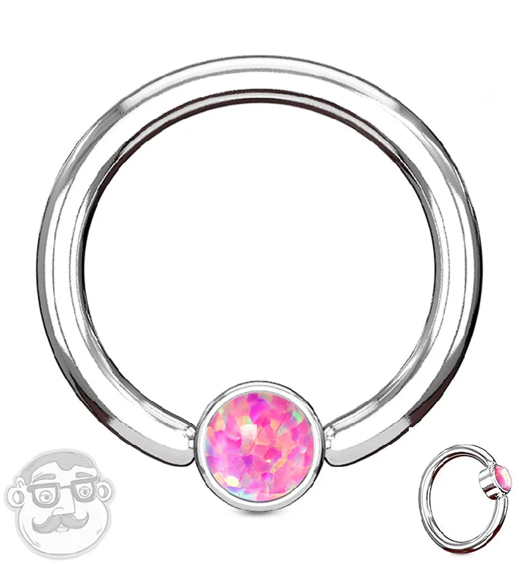 Women's luxury gift rings-Pink Opalite Flat Disk Captive Ring