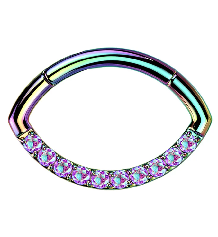 Women's limited edition rings-Rainbow PVD Oculus CZ Titanium Hinged Segment Ring