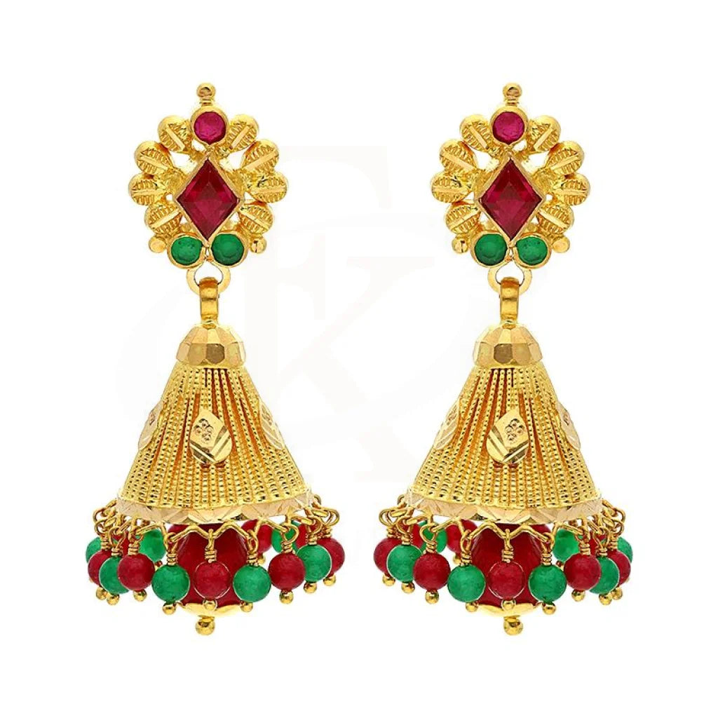 Women's seasonal earrings-Gold Dome Shaped Jhumka Drop Earrings 22KT - FKJERN22K2366