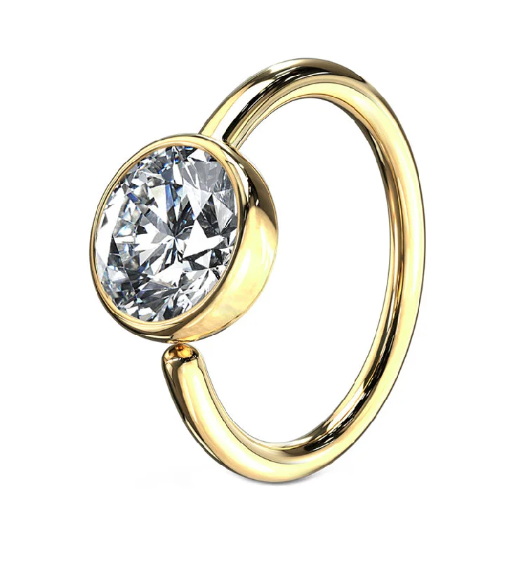 Women's gold-plated rings-14kt Gold CZ Gem Nose Hoop Ring