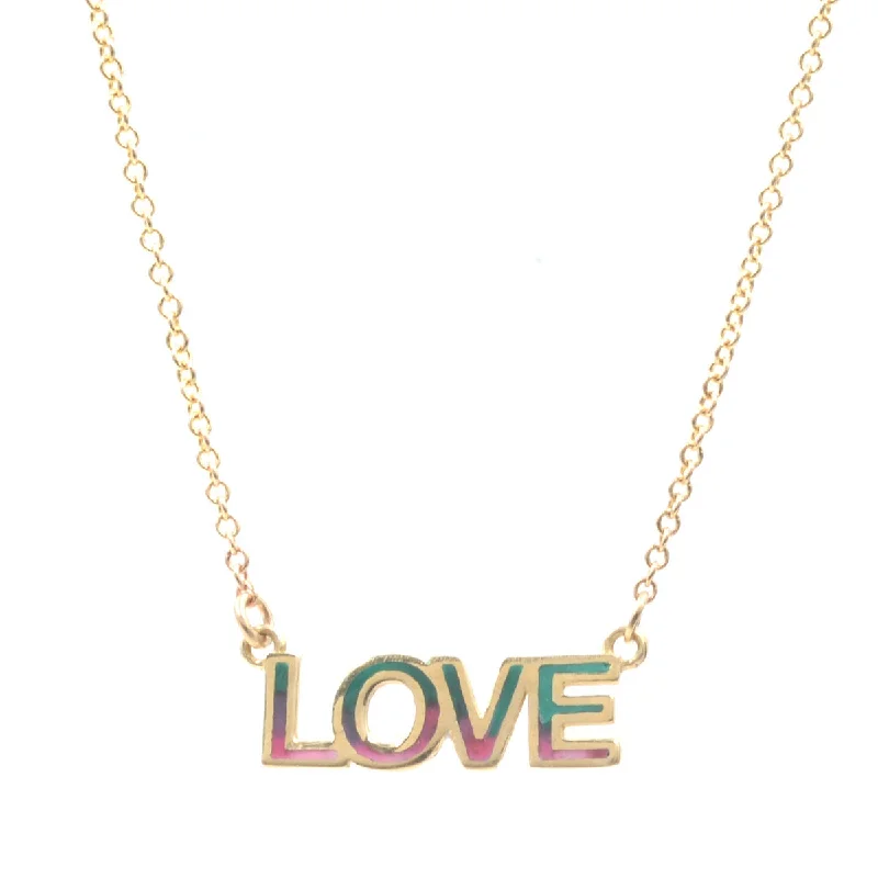 Women's stainless steel necklaces-Tie Dye Enamel LOVE Nameplate Necklace