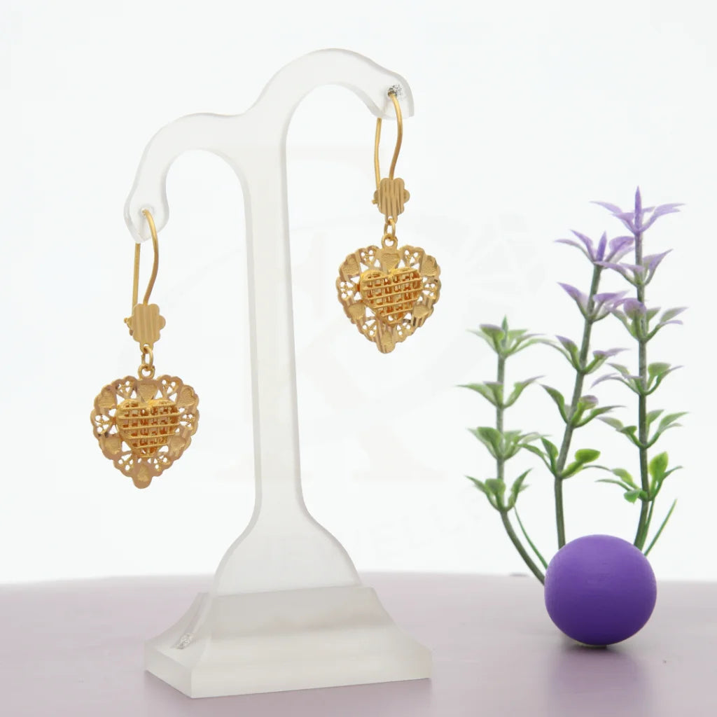 Women's beaded earrings-Gold Heart Shaped Earrings 21KT - FKJERN21K7756