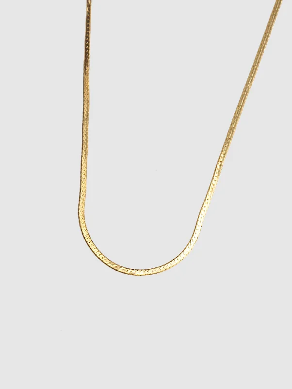 Women's pendant necklaces-Thin Herringbone Chain in Gold