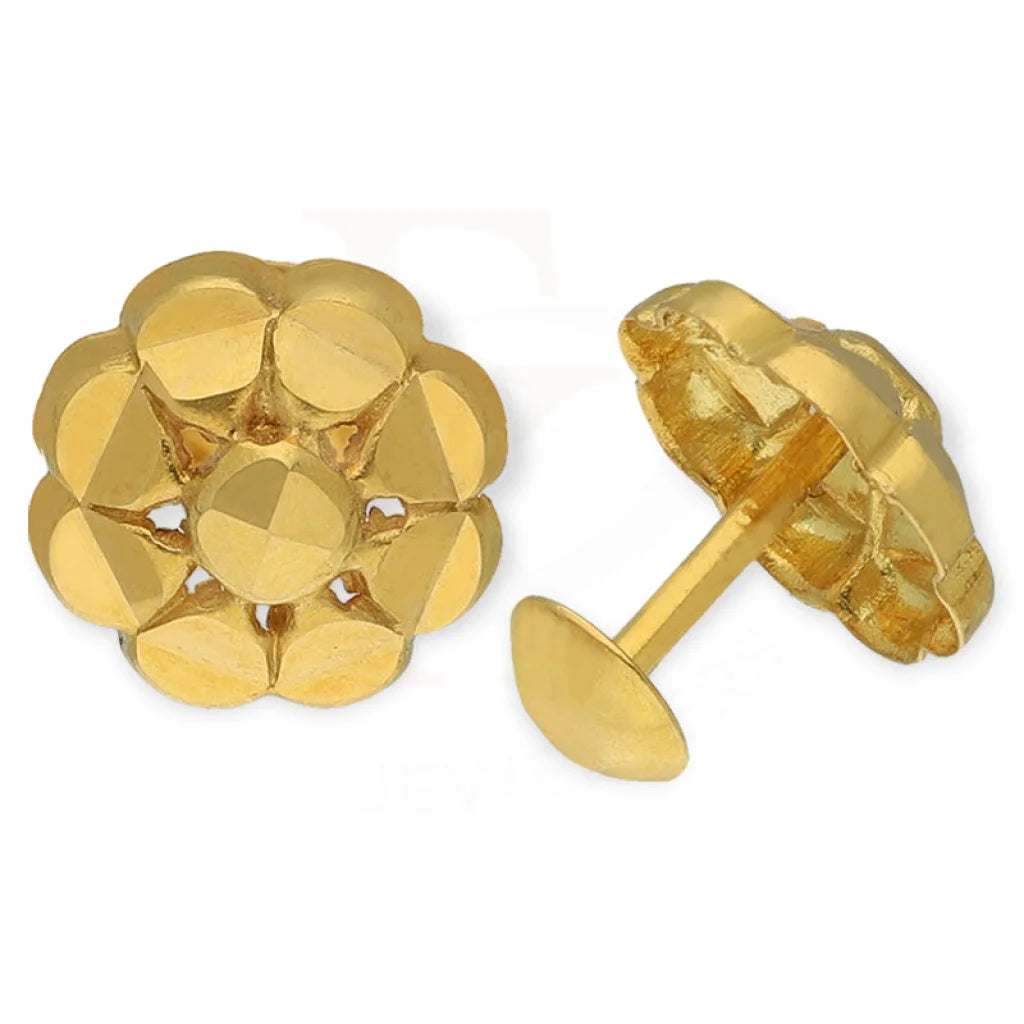 Handmade women's earrings-Gold Flower Shaped Second Stud Earrings 18KT - FKJERN18K3145