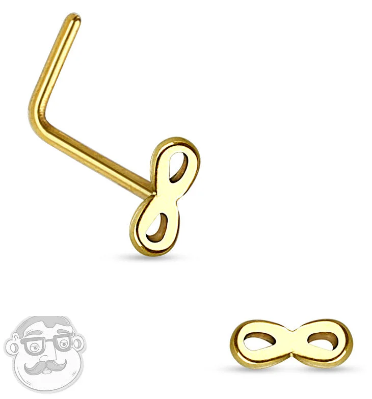 Women's exclusive rings-20G Golden Infinity Top Stainless Steel L Bend Nose Ring