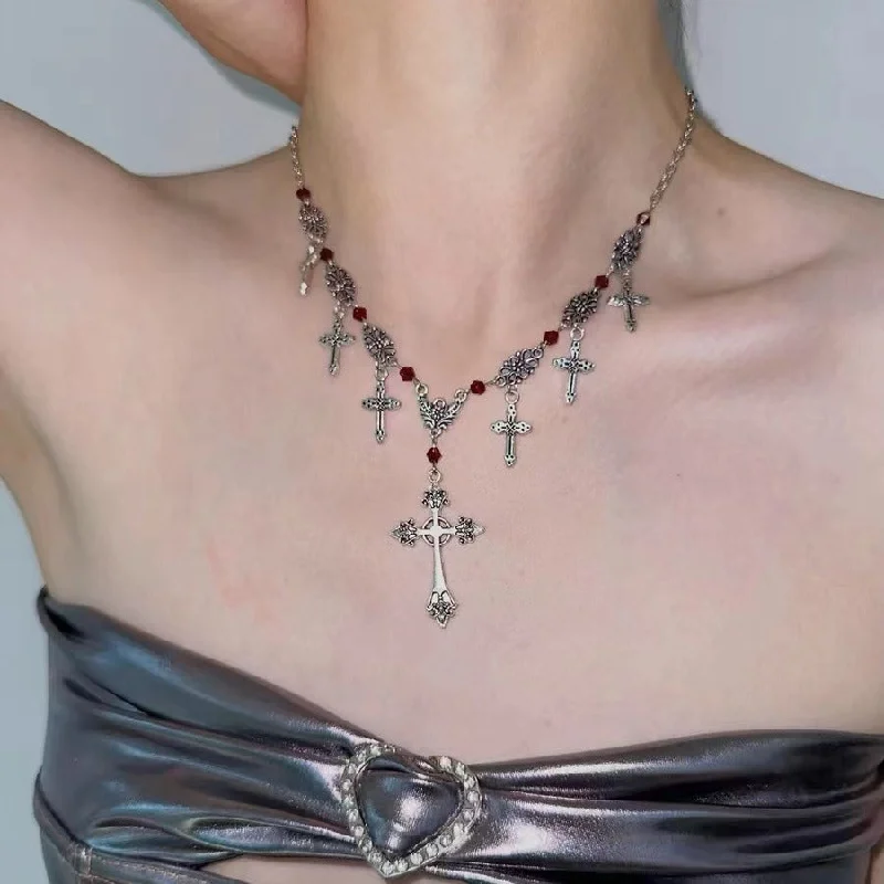 Women's platinum necklaces-Cross Pendant Dark Gothic Hip-Hop Necklace