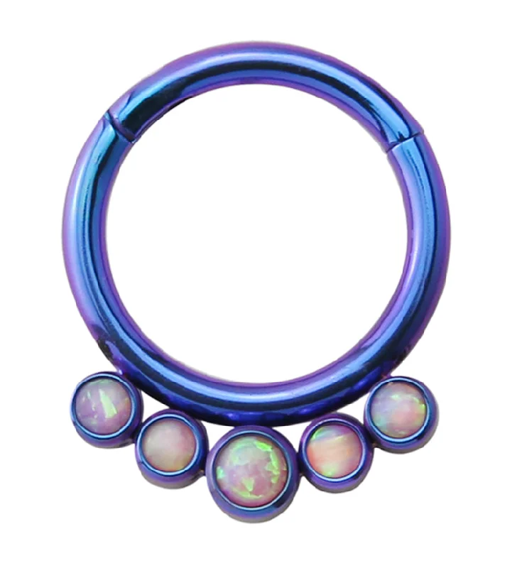 Women's birthstone rings-16G Blurple PVD Cinque Pink Opalite Titanium Hinged Segment Ring