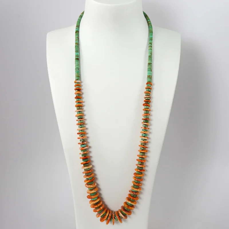 Women's emerald necklaces-Turquoise and Spiny Oyster Shell Necklace