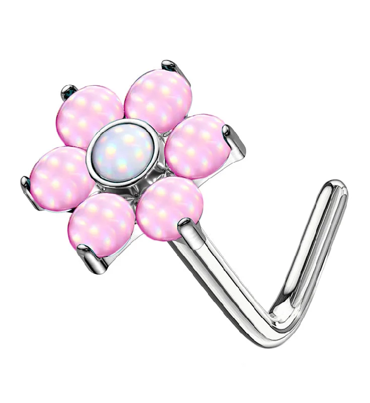 Women's evil eye rings-20G Pink Escent Flower L Bend Nose Ring