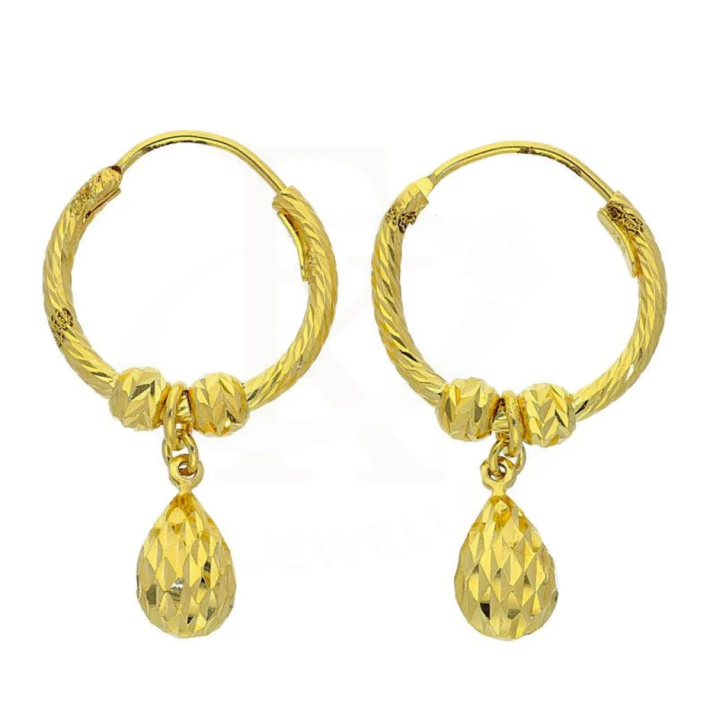 Women's alloy earrings-Gold Hoop with Hanging Pear Ball Earrings 18KT - FKJERN18K1781