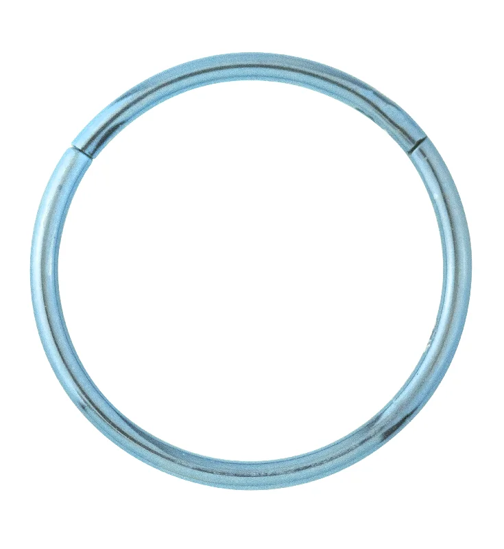 Women's gold-plated rings-Light Blue Anodized Titanium Hinged Segment Hoop Ring